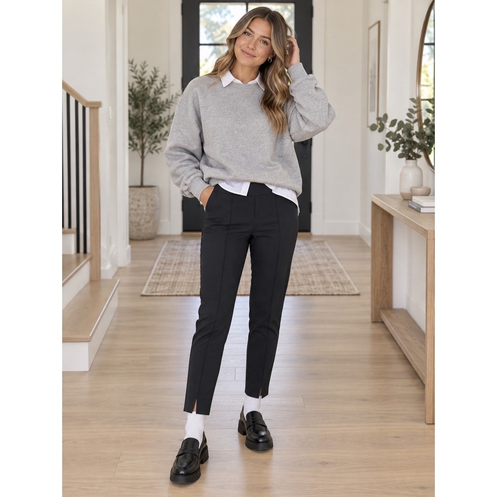 Cabi Black High Rise Cropped Slim Trousers with Front Seams Size 2